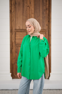 Düz Oversize Gömlek Yeşil