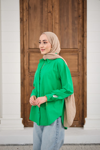 Düz Oversize Gömlek Yeşil