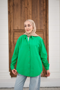 Düz Oversize Gömlek Yeşil