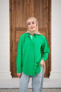 Düz Oversize Gömlek Yeşil