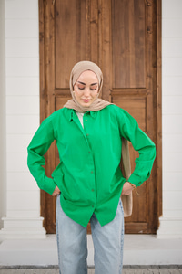 Düz Oversize Gömlek Yeşil