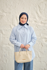 Düz Ve Yan Çizgi Detay Gömlek Açık Mavi