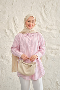 Düz Ve Yan Çizgi Detay Gömlek Pembe