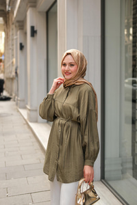 Ekol Bel Bağlamalı Gömlek Haki Yeşil