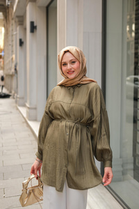 Ekol Bel Bağlamalı Gömlek Haki Yeşil