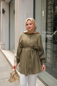 Ekol Bel Bağlamalı Gömlek Haki Yeşil