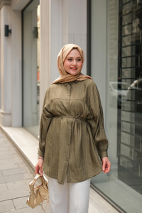 Ekol Bel Bağlamalı Gömlek Haki Yeşil