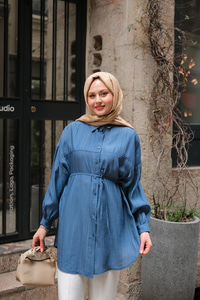 Ekol Bel Bağlamalı Gömlek İndigo Mavi