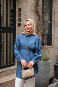 Ekol Bel Bağlamalı Gömlek İndigo Mavi