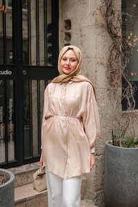 Ekol Bel Bağlamalı Gömlek Krem