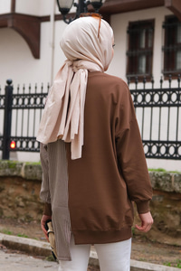 Ekose Cep Detaylı Tunik Kahverengi