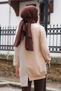 Ekose Cep Detaylı Tunik Krem