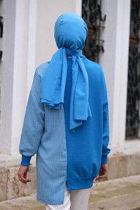 Ekose Cep Detaylı Tunik Mavi