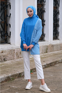 Ekose Cep Detaylı Tunik Mavi