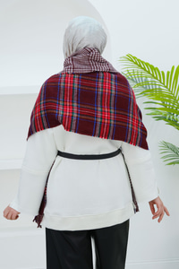 Ekose Çift Taraflı Atkı Bordo