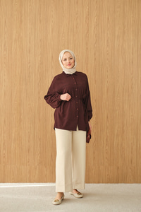 Ekose Desen Bel Bağlamalı Gömlek Bordo