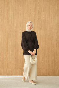 Ekose Desen Bel Bağlamalı Gömlek Siyah