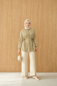 Ekose Desen Bel Bağlamalı Gömlek Yeşil