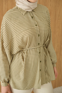 Ekose Desen Bel Bağlamalı Gömlek Yeşil