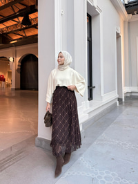 Ekose Desen Bel Lastik Detay Şifon Etek Kahverengi