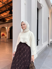 Ekose Desen Bel Lastik Detay Şifon Etek Kahverengi