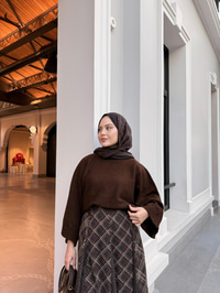 Ekose Desen Beli Lastik Detay Şifon Etek Kahverengi