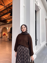 Ekose Desen Beli Lastik Detay Şifon Etek Kahverengi