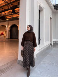 Ekose Desen Beli Lastik Detay Şifon Etek Kahverengi