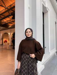 Ekose Desen Beli Lastik Detay Şifon Etek Kahverengi