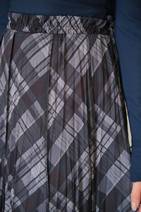 Ekose Desen Dikiş İzli Yandan Bağcık Detaylı Şifon Etek Antrasit