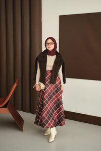 Ekose Desen Etek Bordo