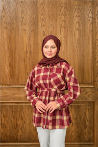 Ekose Desen Gömlek Bordo