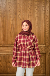 Ekose Desen Gömlek Bordo