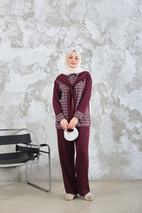 Ekose Desen İkili Takım Bordo