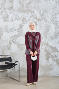 Ekose Desen İkili Takım Bordo