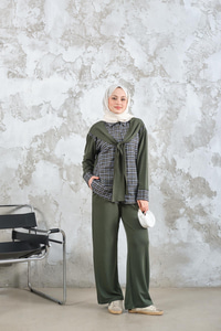 Ekose Desen İkili Takım Haki Yeşil