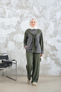Ekose Desen İkili Takım Haki Yeşil
