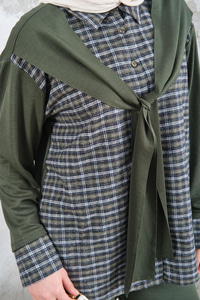 Ekose Desen İkili Takım Haki Yeşil