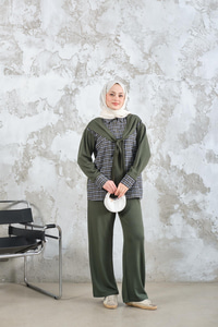 Ekose Desen İkili Takım Haki Yeşil