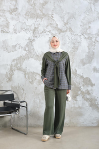 Ekose Desen İkili Takım Haki Yeşil