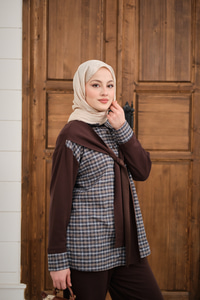 Ekose Desen İkili Takım Kahverengi