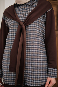 Ekose Desen İkili Takım Kahverengi