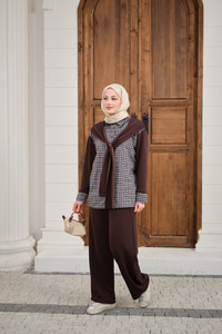 Ekose Desen İkili Takım Kahverengi