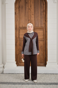 Ekose Desen İkili Takım Kahverengi