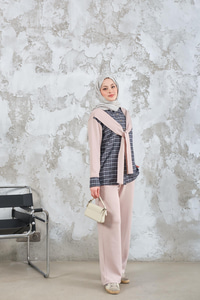 Ekose Desen İkili Takım Krem