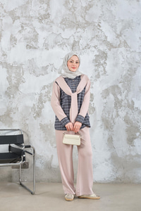 Ekose Desen İkili Takım Krem