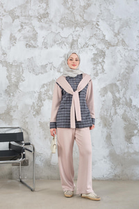 Ekose Desen İkili Takım Krem