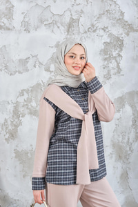 Ekose Desen İkili Takım Krem