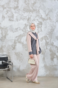 Ekose Desen İkili Takım Krem