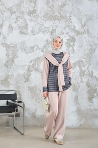 Ekose Desen İkili Takım Krem